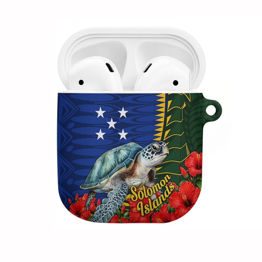 Solomon Islands Sea Turtle AirPods Case Patriotic Flag Coat Of Arms Tribal Hibiscus TS04 Blue Green - Polynesian Pride