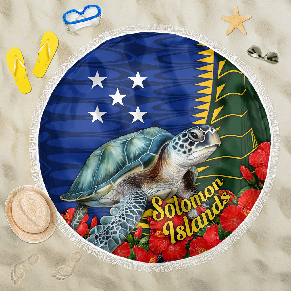 Solomon Islands Sea Turtle Beach Blanket Patriotic Flag Coat Of Arms Tribal Hibiscus TS04 One Size 150cm Blue Green - Polynesian Pride