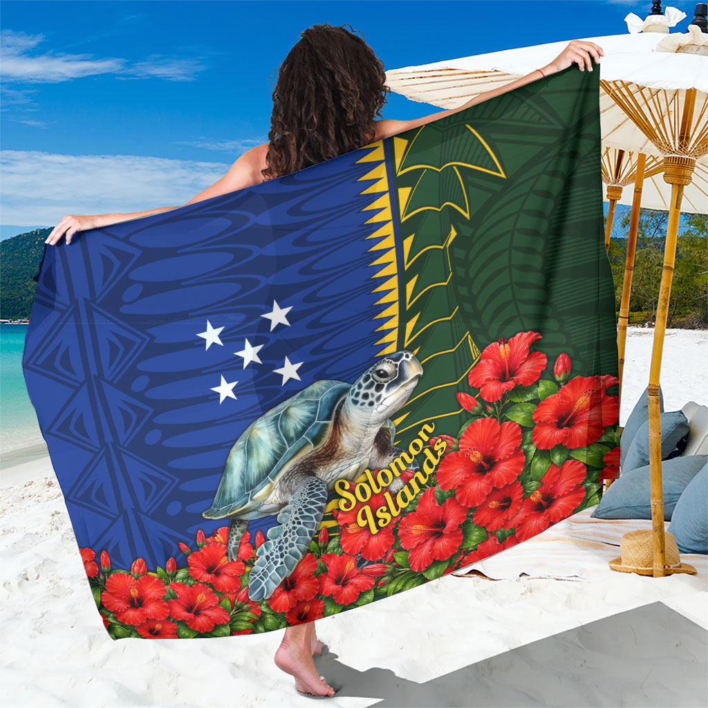 Solomon Islands Sea Turtle Sarong Patriotic Flag Coat Of Arms Tribal Hibiscus TS04 One Size 44 x 66 inches Blue Green - Polynesian Pride