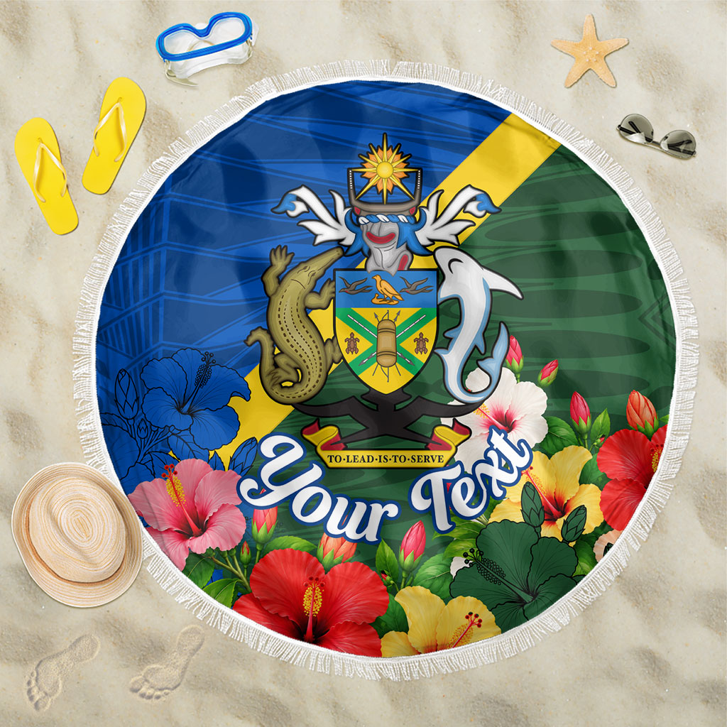 Personalized Solomon Islands Coat Of Arms Beach Blanket Patriotic Flag Shark Crocodile Tropical Floral TS04 One Size 150cm Blue Green - Polynesian Pride