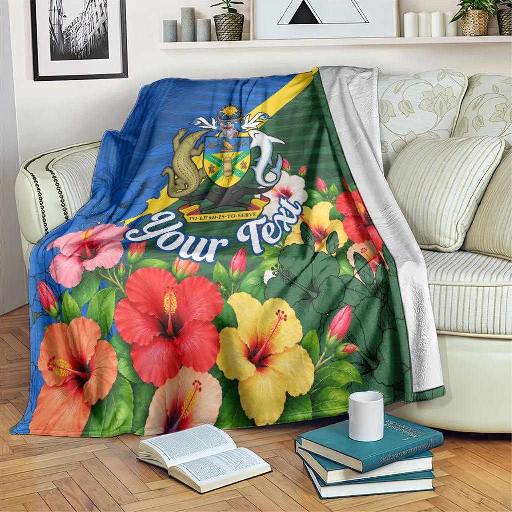 Personalized Solomon Islands Coat Of Arms Blanket Patriotic Flag Shark Crocodile Tropical Floral TS04 Blue Green - Polynesian Pride