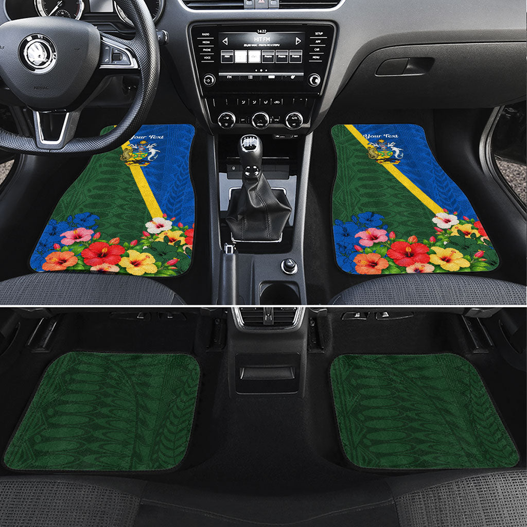 Personalized Solomon Islands Coat Of Arms Car Mats Patriotic Flag Shark Crocodile Tropical Floral TS04 Set 4pcs Blue Green - Polynesian Pride