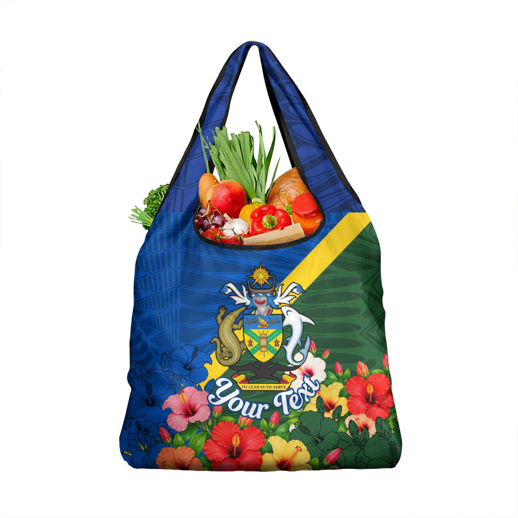 Personalized Solomon Islands Coat Of Arms Grocery Bag Patriotic Flag Shark Crocodile Tropical Floral TS04 1-pack One Size Blue Green - Polynesian Pride