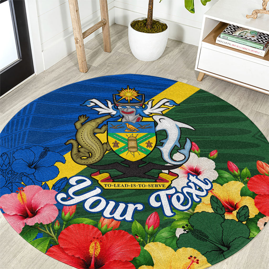 Personalized Solomon Islands Coat Of Arms Round Carpet Patriotic Flag Shark Crocodile Tropical Floral TS04 Blue Green - Polynesian Pride