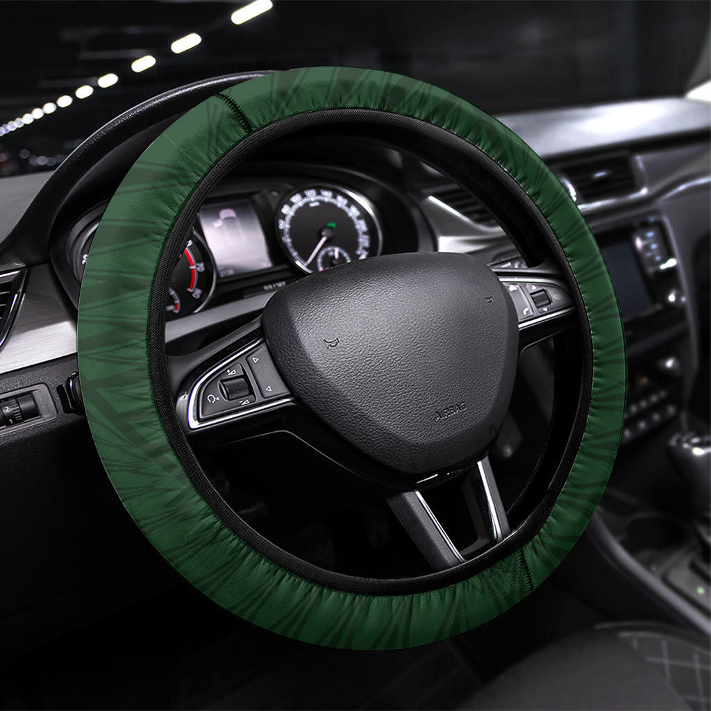 Solomon Islands Coat Of Arms Steering Wheel Cover Patriotic Flag Shark Crocodile Tropical Floral TS04 Universal Fit Blue Green - Polynesian Pride