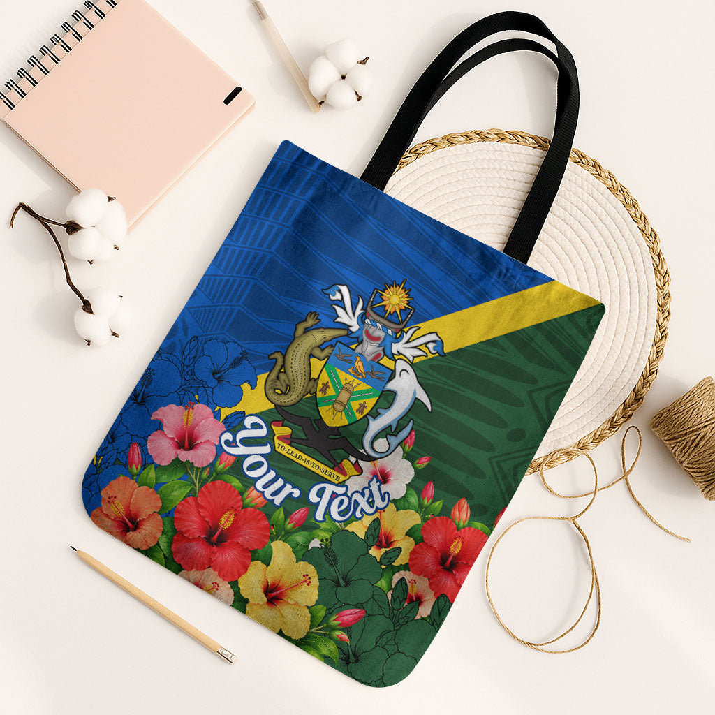Personalized Solomon Islands Coat Of Arms Tote Bag Patriotic Flag Shark Crocodile Tropical Floral TS04 Black Strap One Size Blue Green - Polynesian Pride