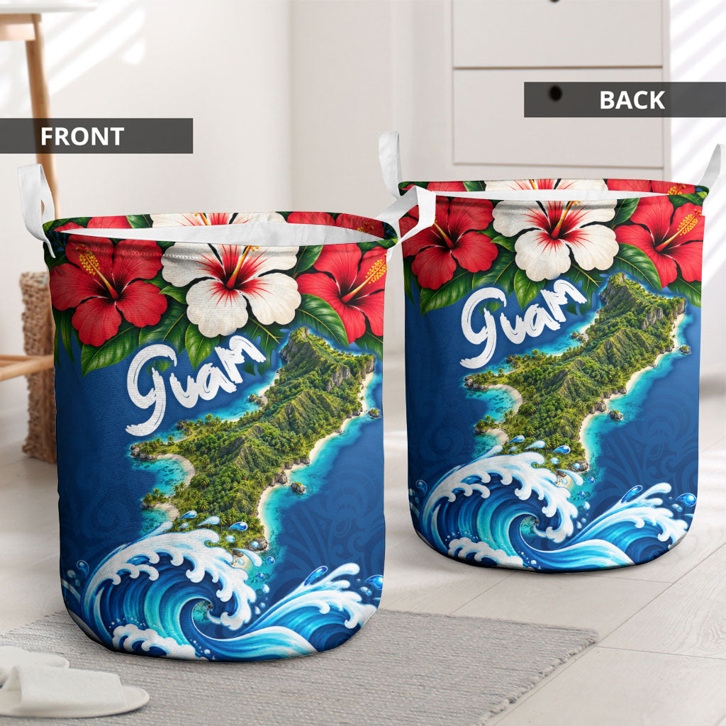 Guam Tropical Island Laundry Basket Hibiscus Floral Ocean Waves