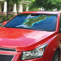 Guam Tropical Island Auto Sun Shade Hibiscus Floral Ocean Waves