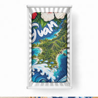 Guam Tropical Island Baby Bed Cover Hibiscus Floral Ocean Waves TS04 28 × 52 in Blue Red - Polynesian Pride