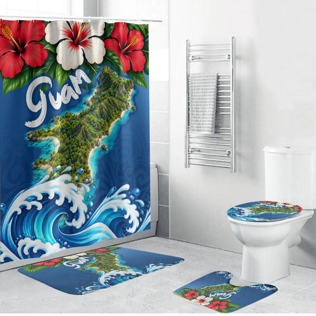 Guam Tropical Island Bathroom Set Hibiscus Floral Ocean Waves