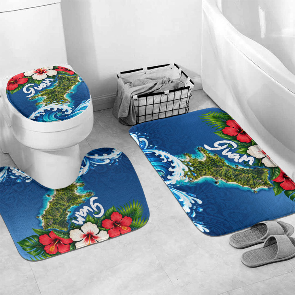 Guam Tropical Island Bathroom Set Hibiscus Floral Ocean Waves