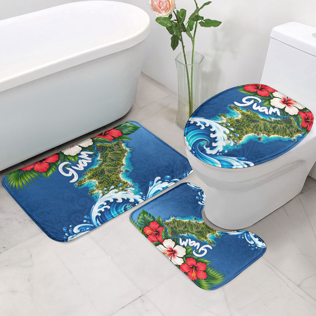 Guam Tropical Island Bathroom Set Hibiscus Floral Ocean Waves