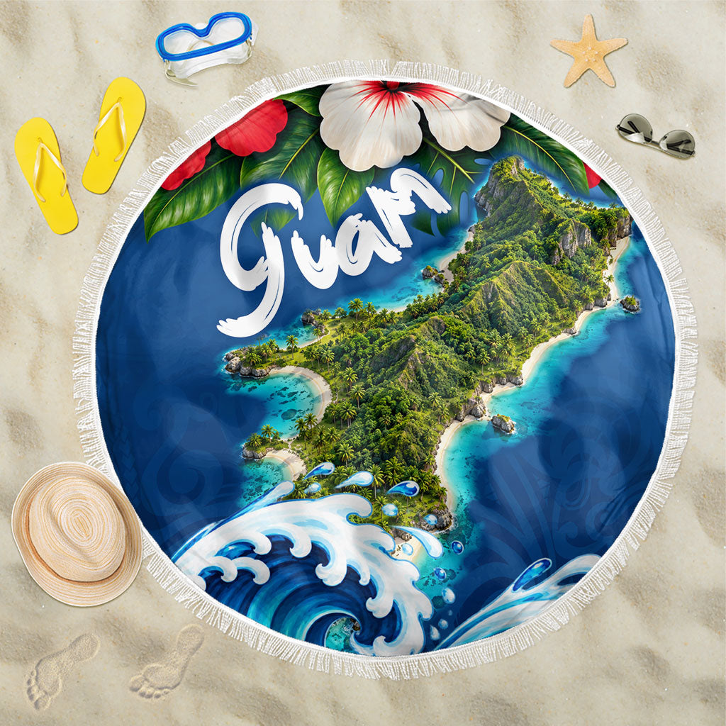 Guam Tropical Island Beach Blanket Hibiscus Floral Ocean Waves