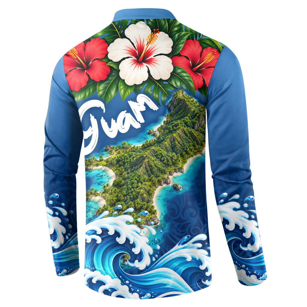 Guam Tropical Island Button Sweatshirt Hibiscus Floral Ocean Waves