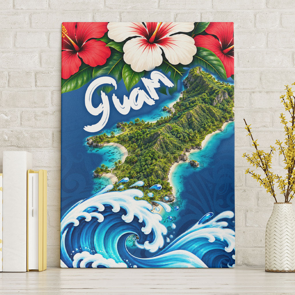 Guam Tropical Island Canvas Wall Art Hibiscus Floral Ocean Waves TS04 Without Frame Blue Red - Polynesian Pride