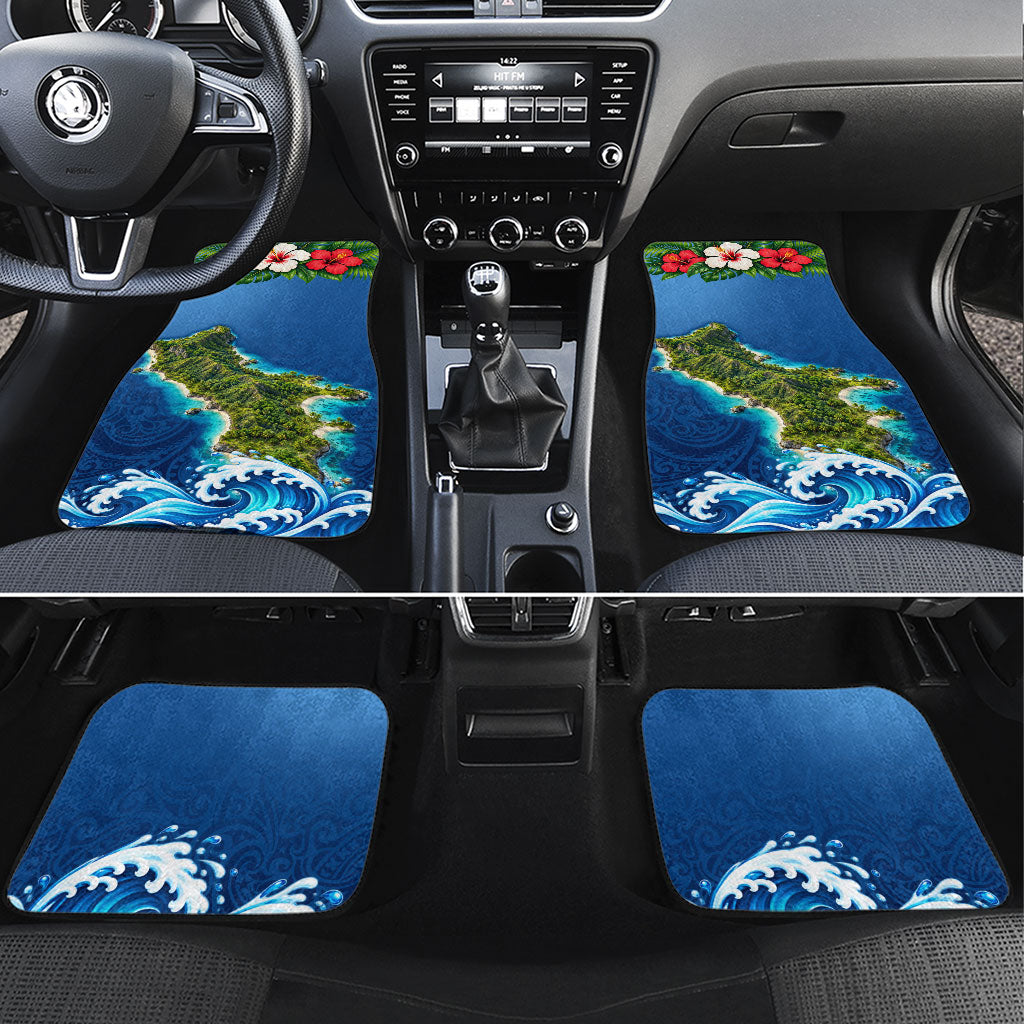 Guam Tropical Island Car Mats Hibiscus Floral Ocean Waves TS04 Set 4pcs Blue Red - Polynesian Pride