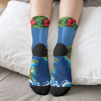 Guam Tropical Island Crew Socks Hibiscus Floral Ocean Waves TS04 - Polynesian Pride
