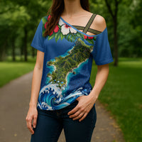 Guam Tropical Island Cross Shoulder Shirt Hibiscus Floral Ocean Waves TS04 - Polynesian Pride
