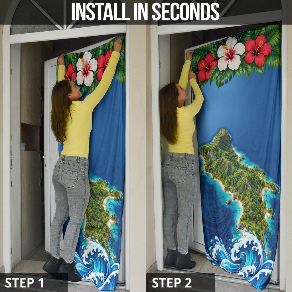 Guam Tropical Island Door Cover Hibiscus Floral Ocean Waves TS04 - Polynesian Pride