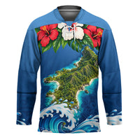 Guam Tropical Island Hockey Jersey Hibiscus Floral Ocean Waves TS04 Unisex Blue Red - Polynesian Pride