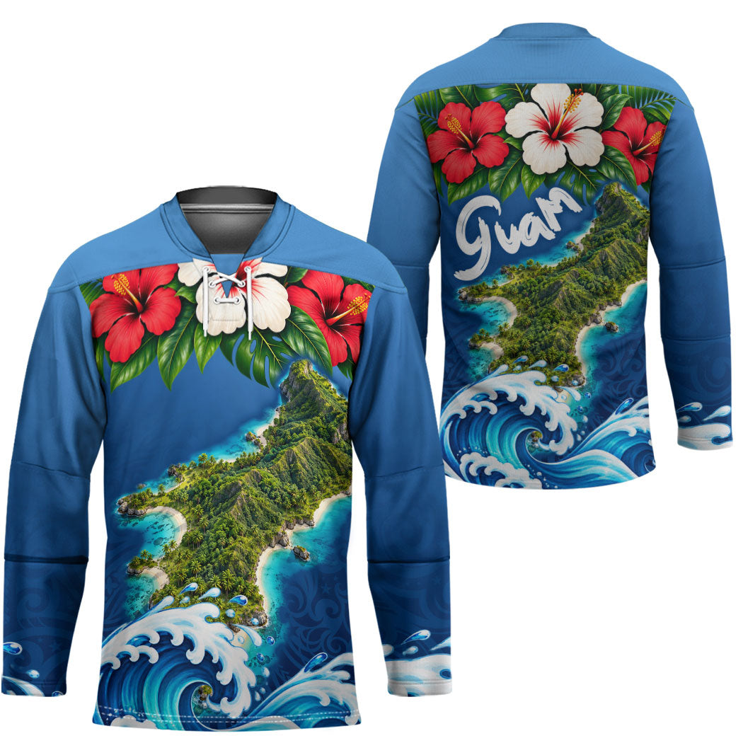 Guam Tropical Island Hockey Jersey Hibiscus Floral Ocean Waves TS04 - Polynesian Pride