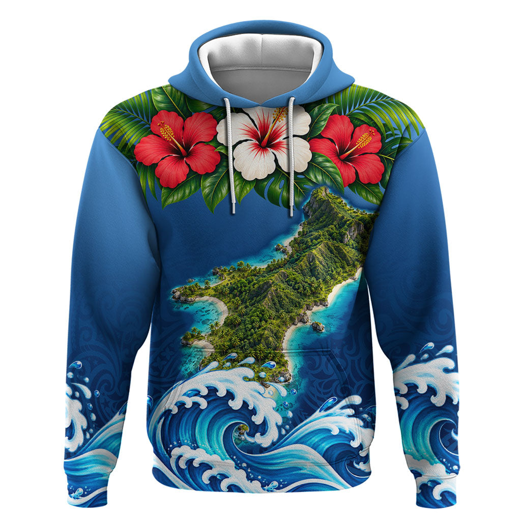 Guam Tropical Island Hoodie Hibiscus Floral Ocean Waves TS04 Pullover Hoodie Blue Red - Polynesian Pride