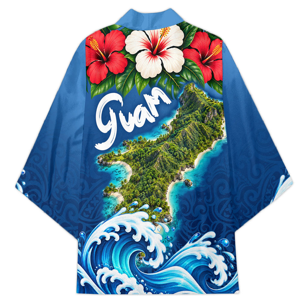 Guam Tropical Island Kimono Hibiscus Floral Ocean Waves