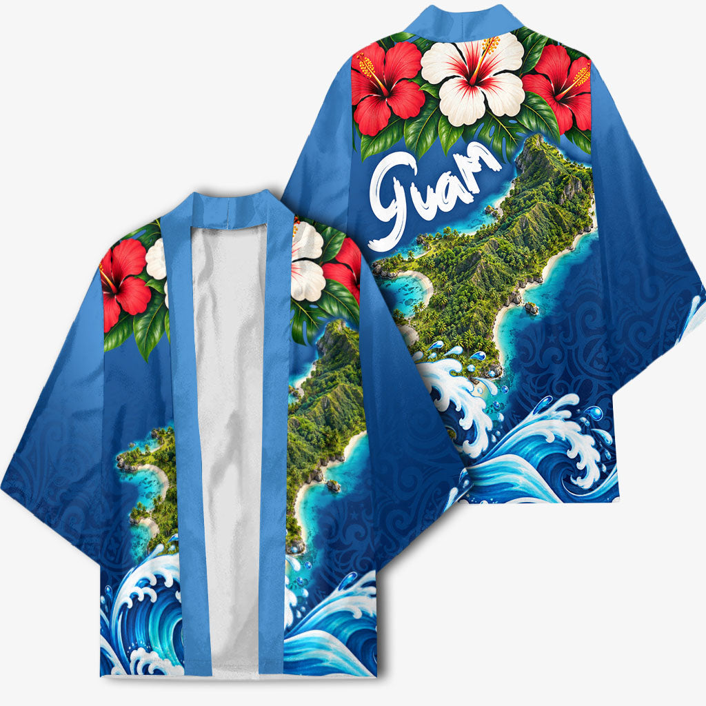 Guam Tropical Island Kimono Hibiscus Floral Ocean Waves