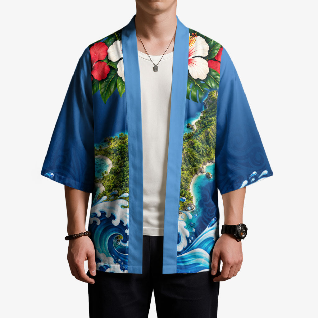 Guam Tropical Island Kimono Hibiscus Floral Ocean Waves