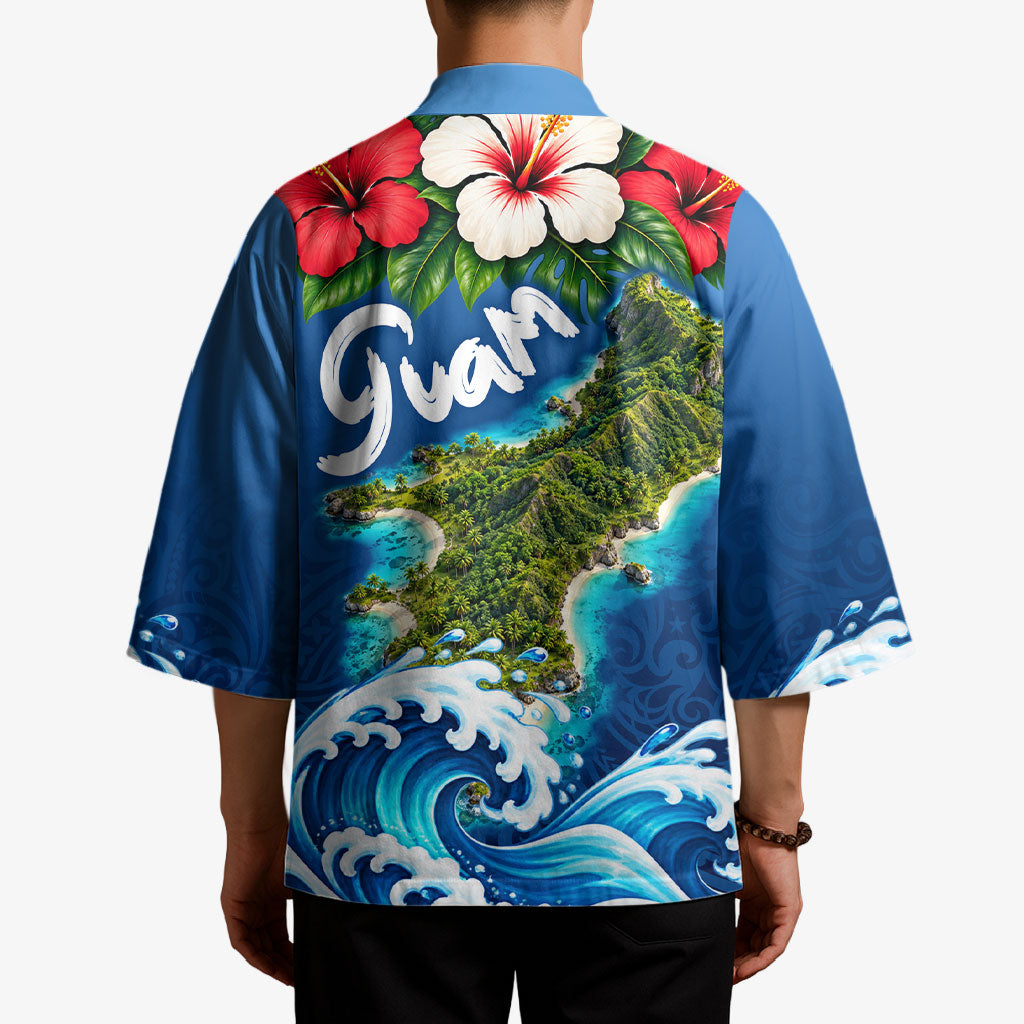 Guam Tropical Island Kimono Hibiscus Floral Ocean Waves