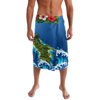 Guam Tropical Island Lavalava Hibiscus Floral Ocean Waves TS04 Blue Red - Polynesian Pride