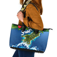 Guam Tropical Island Leather Tote Bag Hibiscus Floral Ocean Waves