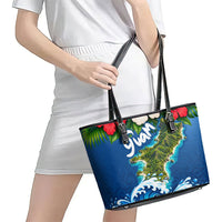 Guam Tropical Island Leather Tote Bag Hibiscus Floral Ocean Waves