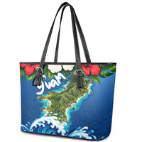 Guam Tropical Island Leather Tote Bag Hibiscus Floral Ocean Waves