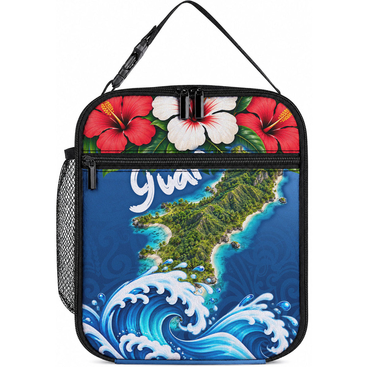 Guam Tropical Island Lunch Bag Hibiscus Floral Ocean Waves