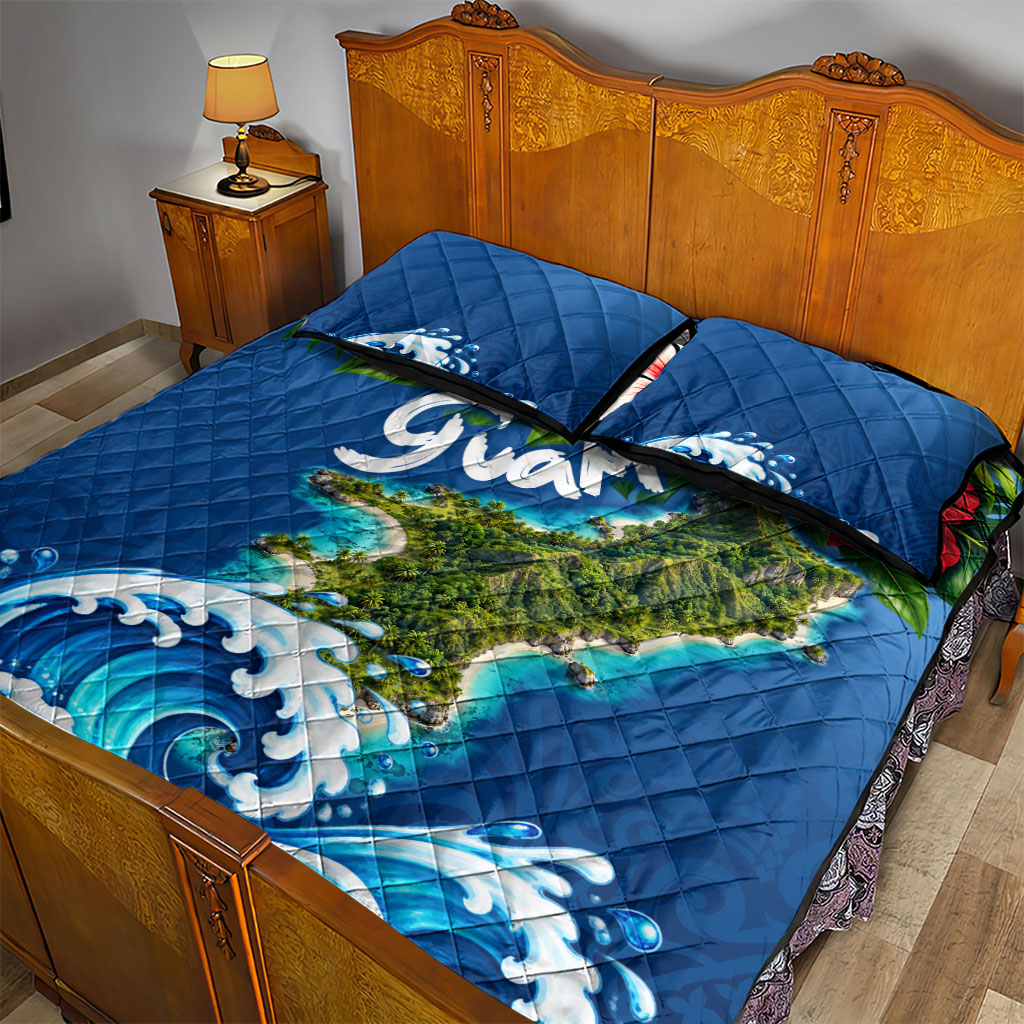 Guam Tropical Island Quilt Bed Set Hibiscus Floral Ocean Waves