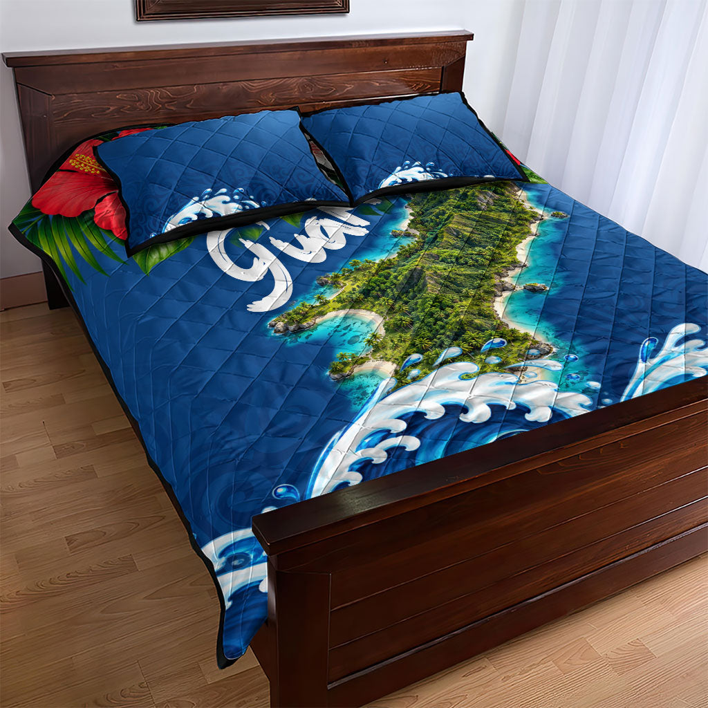 Guam Tropical Island Quilt Bed Set Hibiscus Floral Ocean Waves