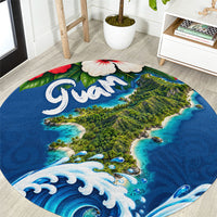 Guam Tropical Island Round Carpet Hibiscus Floral Ocean Waves