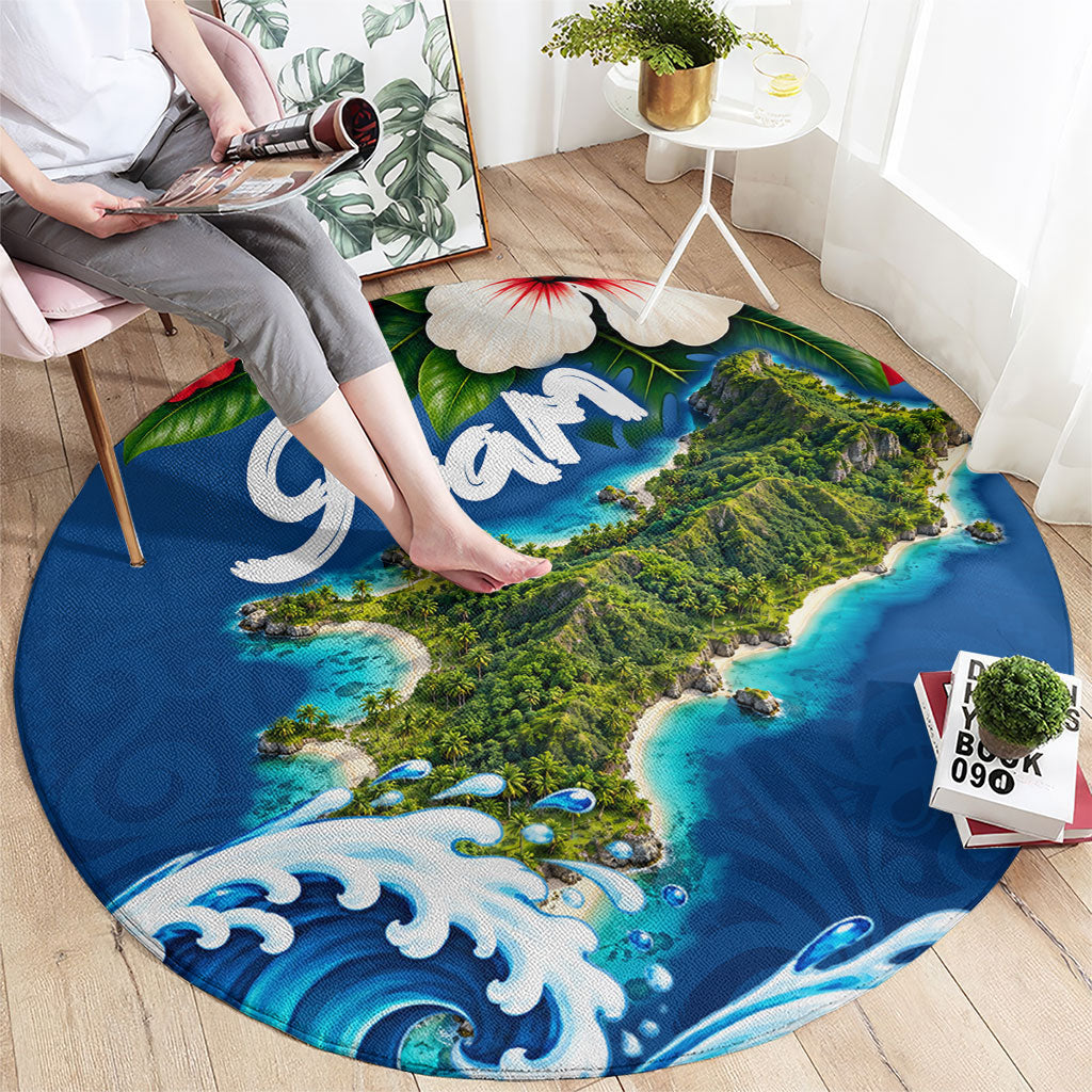 Guam Tropical Island Round Carpet Hibiscus Floral Ocean Waves