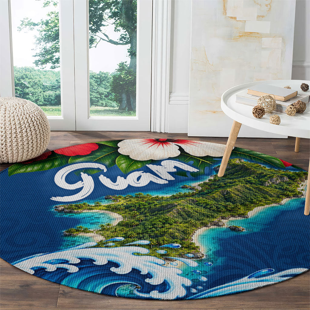 Guam Tropical Island Round Carpet Hibiscus Floral Ocean Waves