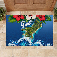 Guam Tropical Island Rubber Doormat Hibiscus Floral Ocean Waves