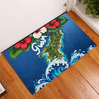 Guam Tropical Island Rubber Doormat Hibiscus Floral Ocean Waves