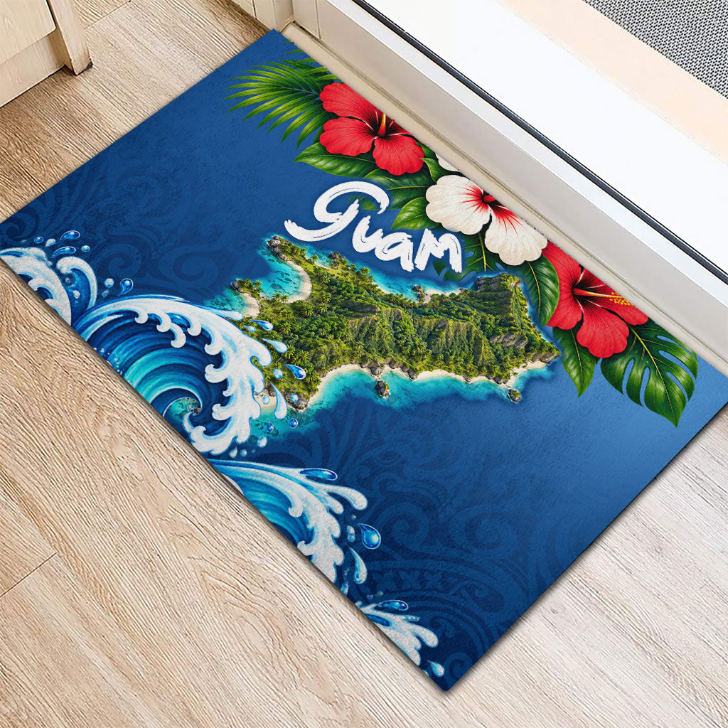 Guam Tropical Island Rubber Doormat Hibiscus Floral Ocean Waves