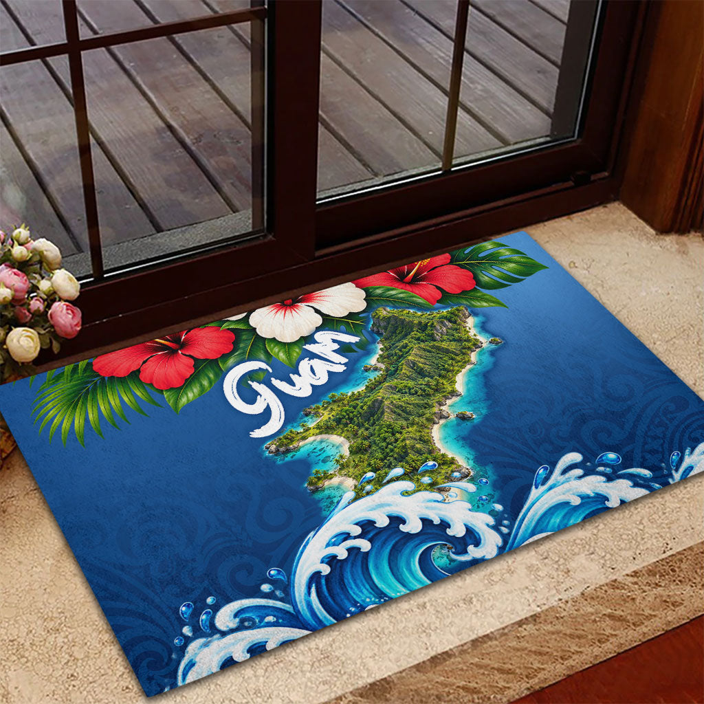 Guam Tropical Island Rubber Doormat Hibiscus Floral Ocean Waves