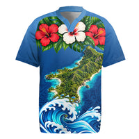 Guam Tropical Island Rugby Jersey Hibiscus Floral Ocean Waves