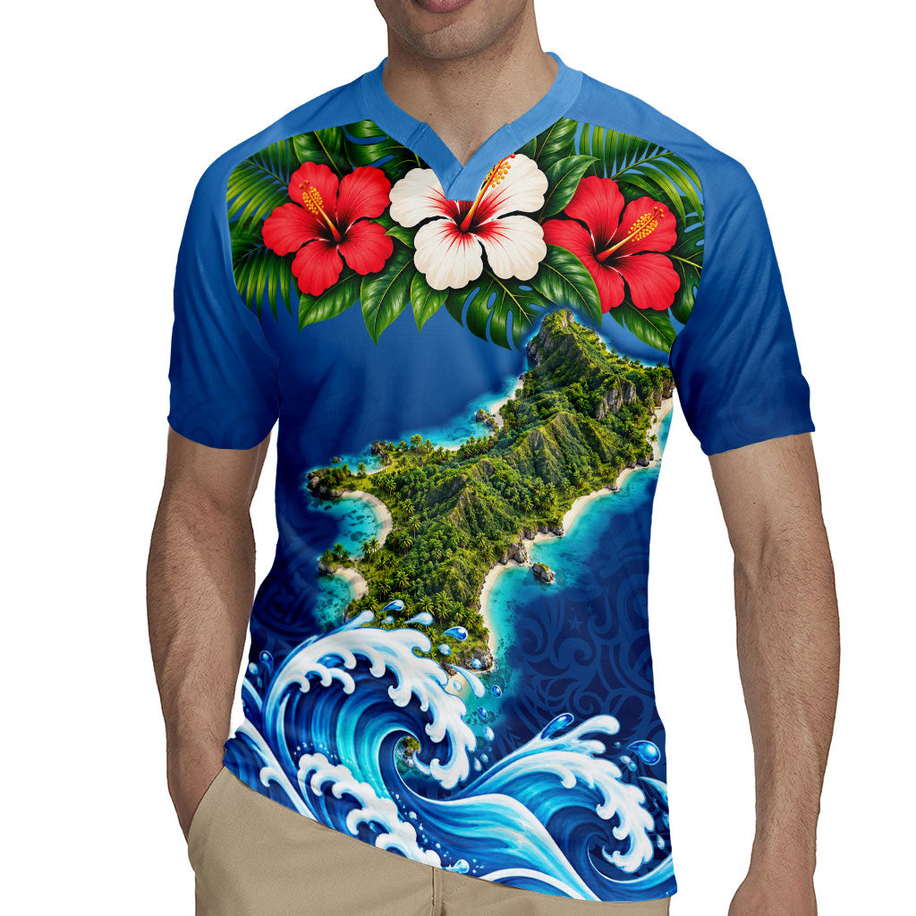 Guam Tropical Island Rugby Jersey Hibiscus Floral Ocean Waves