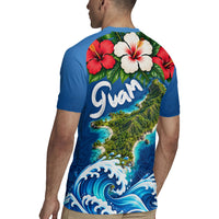 Guam Tropical Island Rugby Jersey Hibiscus Floral Ocean Waves