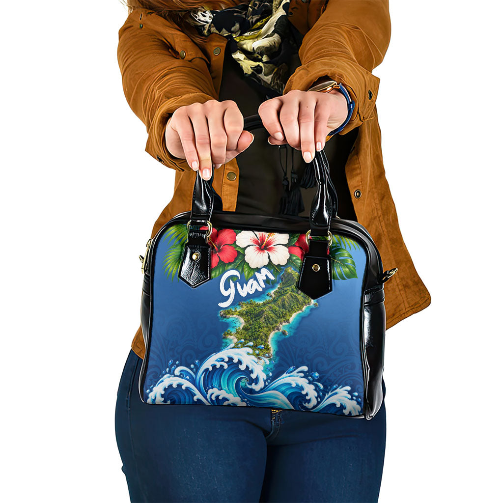 Guam Tropical Island Shoulder Handbag Hibiscus Floral Ocean Waves