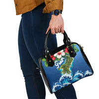 Guam Tropical Island Shoulder Handbag Hibiscus Floral Ocean Waves