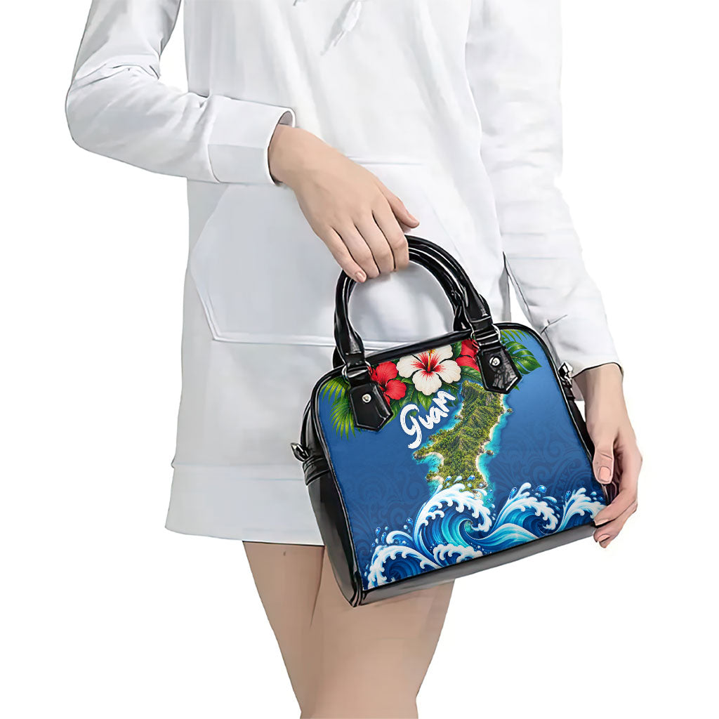 Guam Tropical Island Shoulder Handbag Hibiscus Floral Ocean Waves